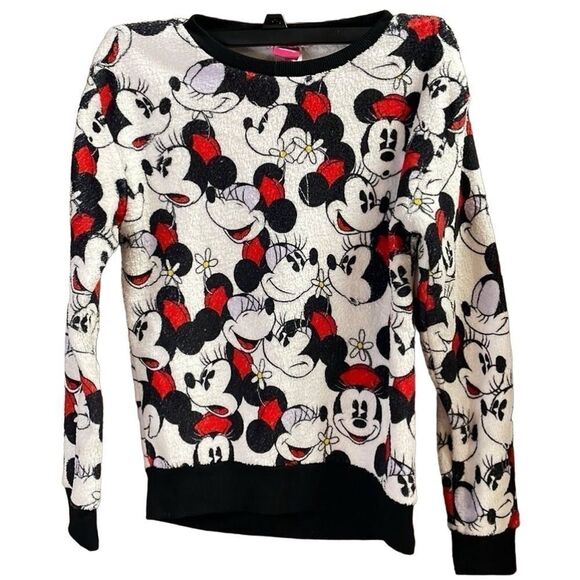 DISNEY Girls Mickey Minnie Mouse Scoop Neck Sweatshirt Size Large - Picture 1 of 8